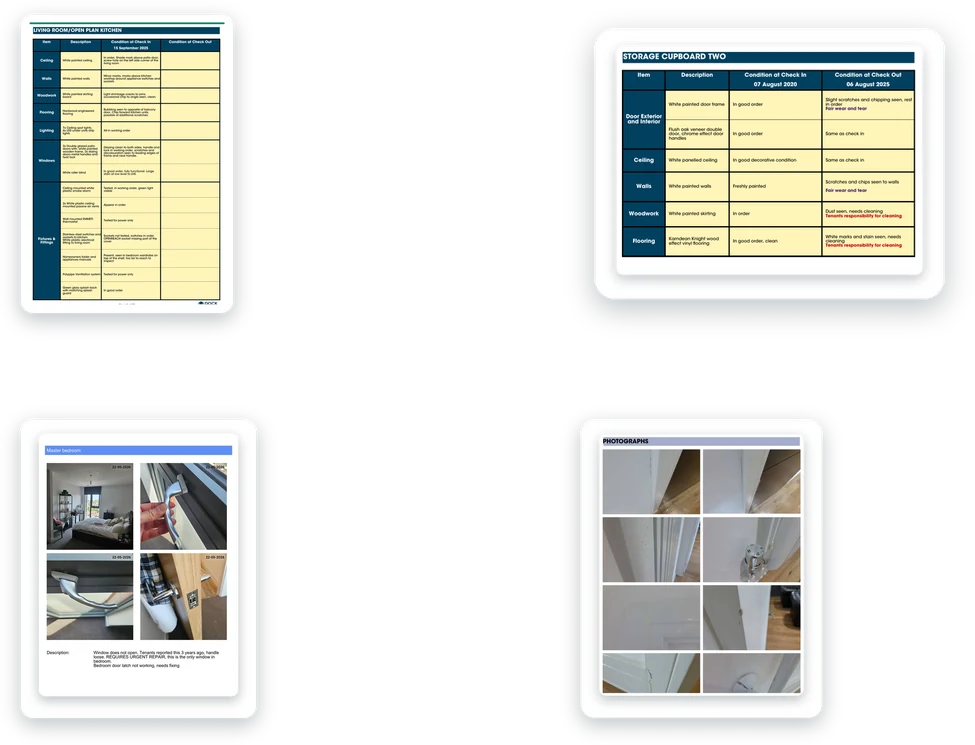 Examples of Inventory, Check-Out, Mid-Term and Snagging reports
