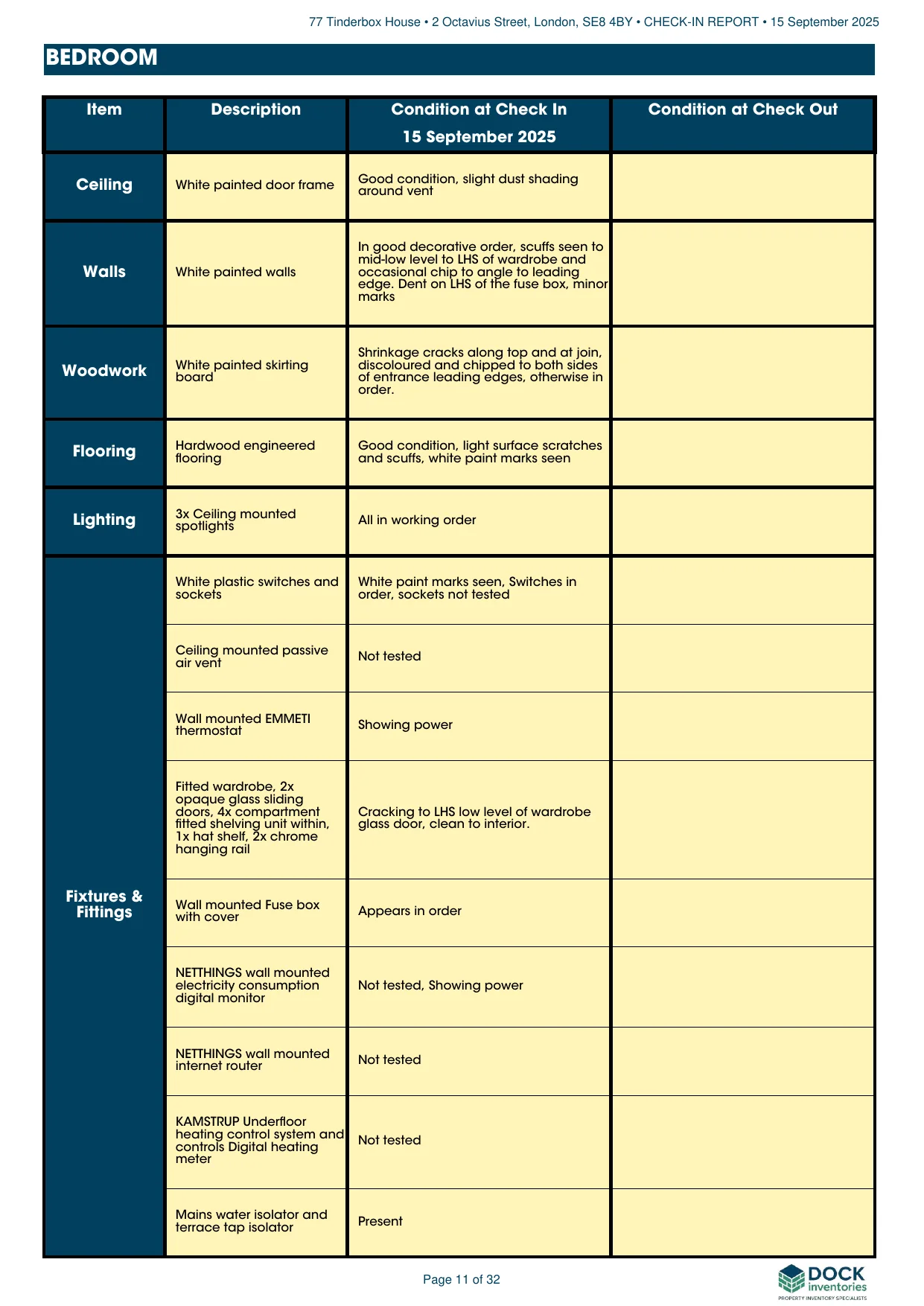 Example room descriptions page from a Dock Inventories property report